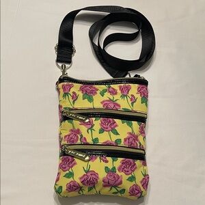 Betsey Johnson Yellow and Purple Floral Crossbody  EUC